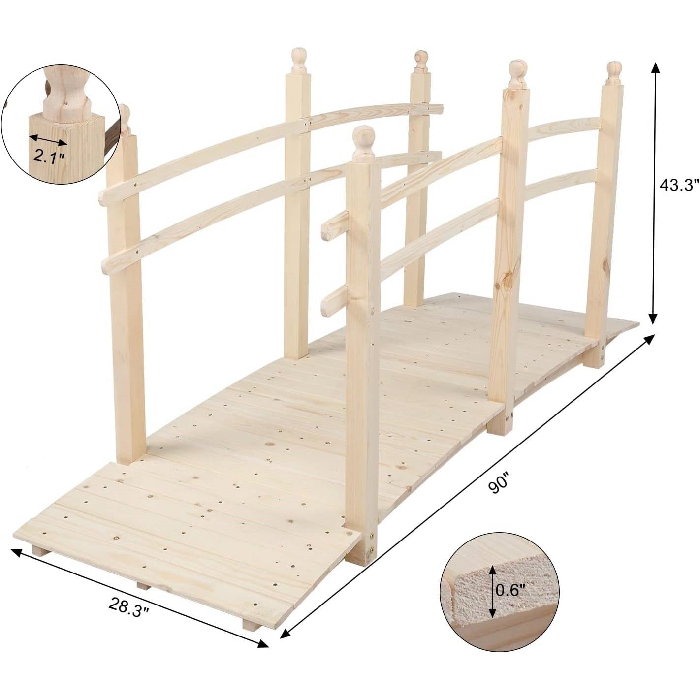 Outdoor 7.5-Ft Wooden Garden Bridge in Natural Wood Finish LuxuryLifeWay Online Store
