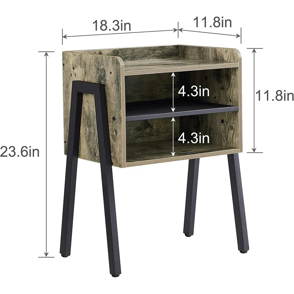 Set of 2 Modern Industrial Grey Wood Black Metal Side Table Nightstand End Table LuxuryLifeWay Online Store