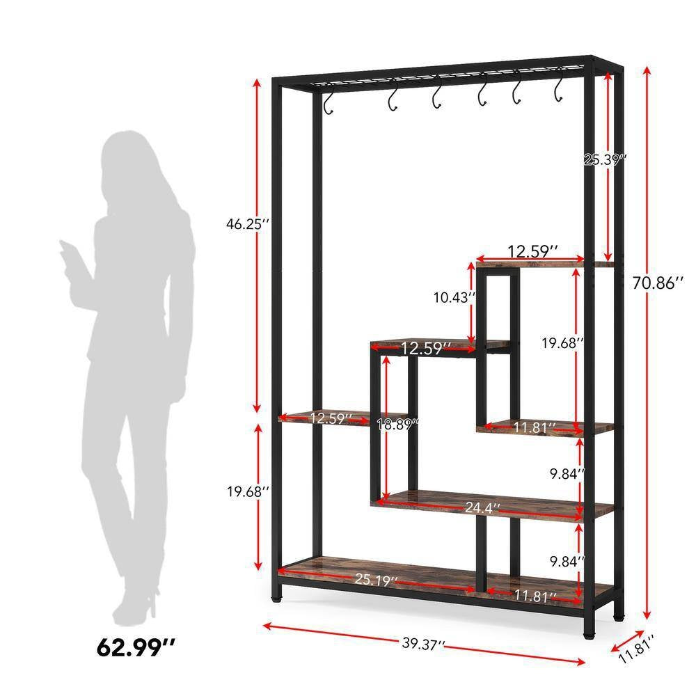 Modern Industrial Heavy Duty Metal Wood Plant Stand with 10 Hanging Hooks LuxuryLifeWay Online Store