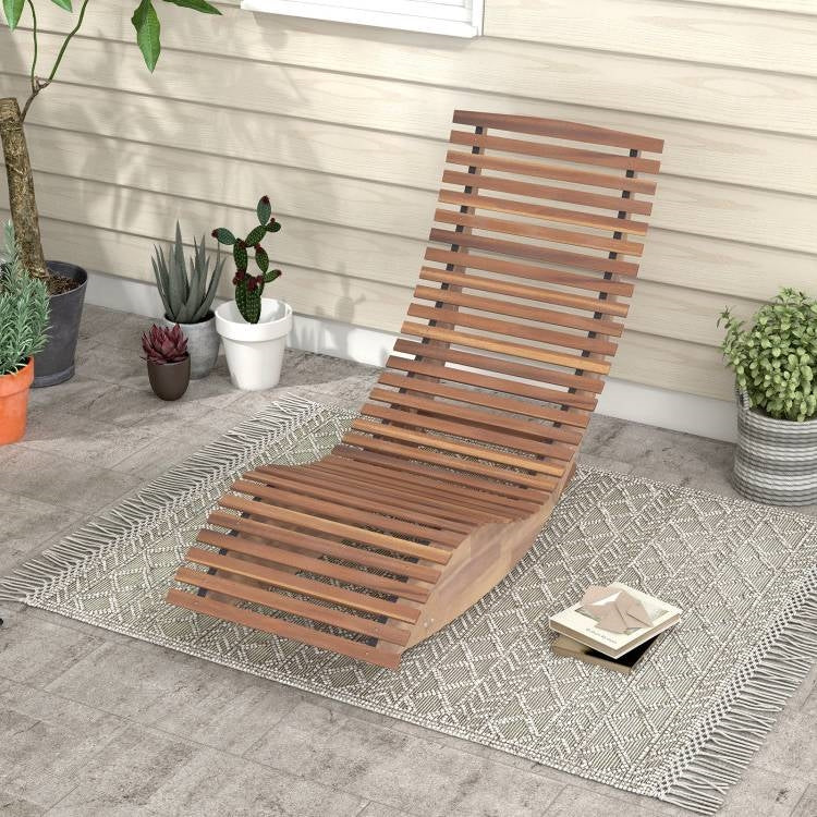 Outdoor Ergonomic Patio Wooden Rocking Chair Lounger - 360 lbs Max Weight LuxuryLifeWay Online Store