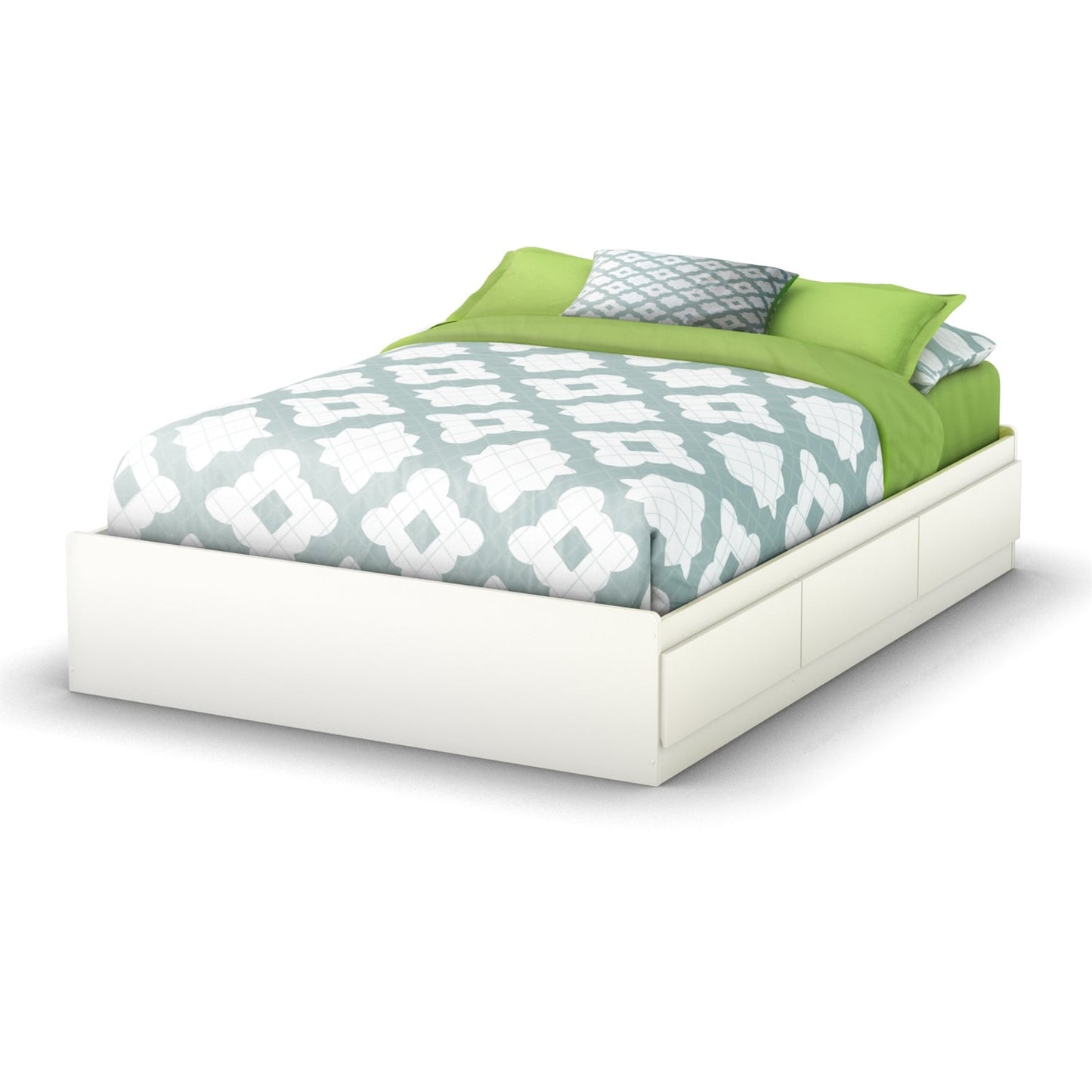 Full size Contemporary Platform Bed with 3 Storage Drawers in White LuxuryLifeWay Online Store