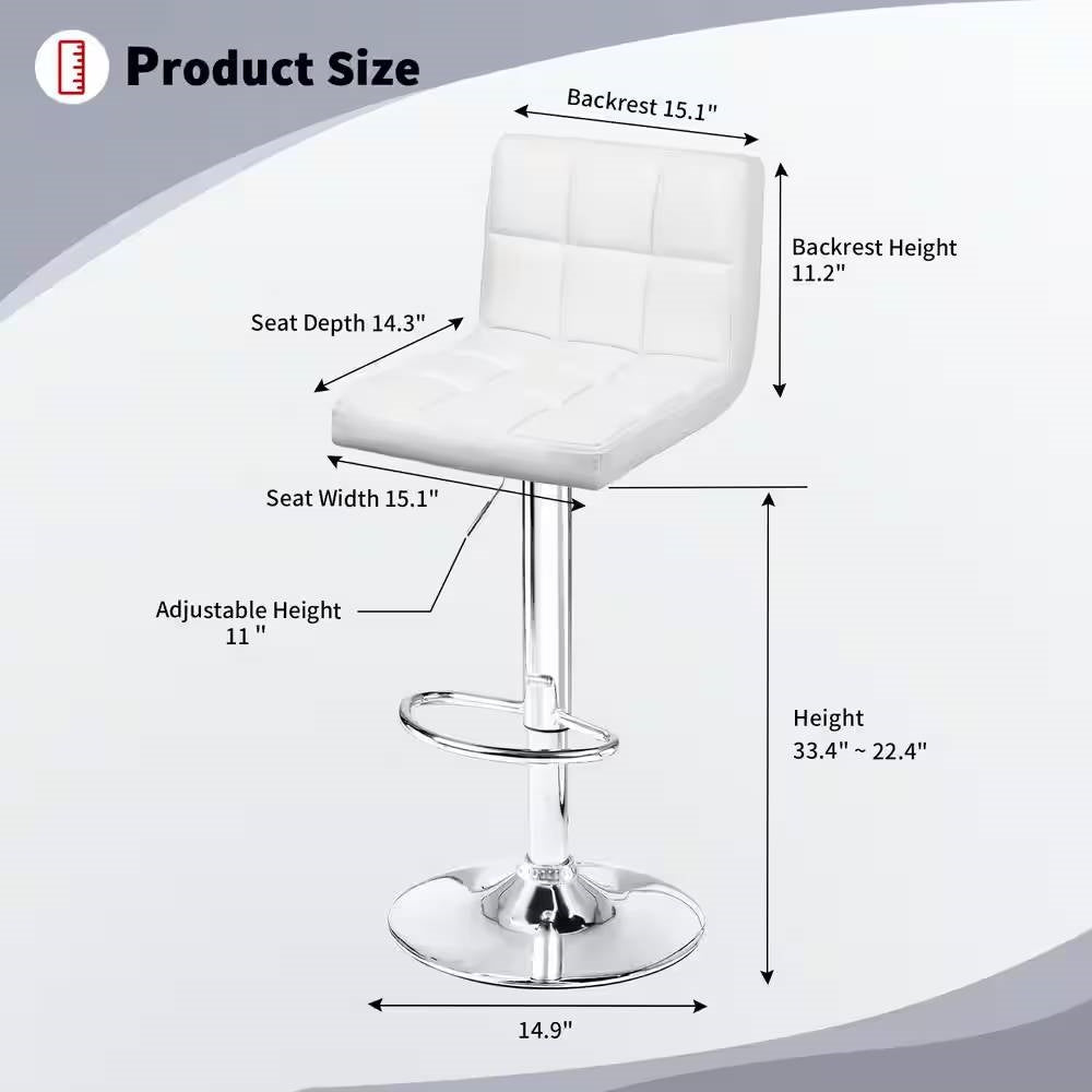 Set of 2- White Faux Leather Barstool with Low Back Swivel Seat LuxuryLifeWay Online Store