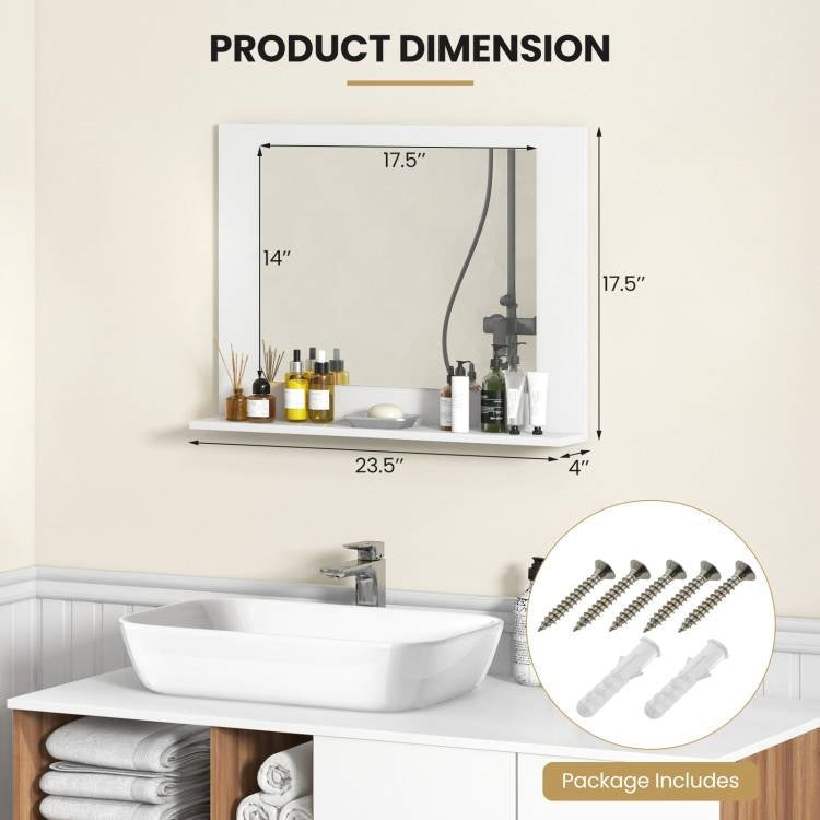 Rectangular Bathroom Wall Mirror with Storage Shelf and White Wood Frame LuxuryLifeWay Online Store