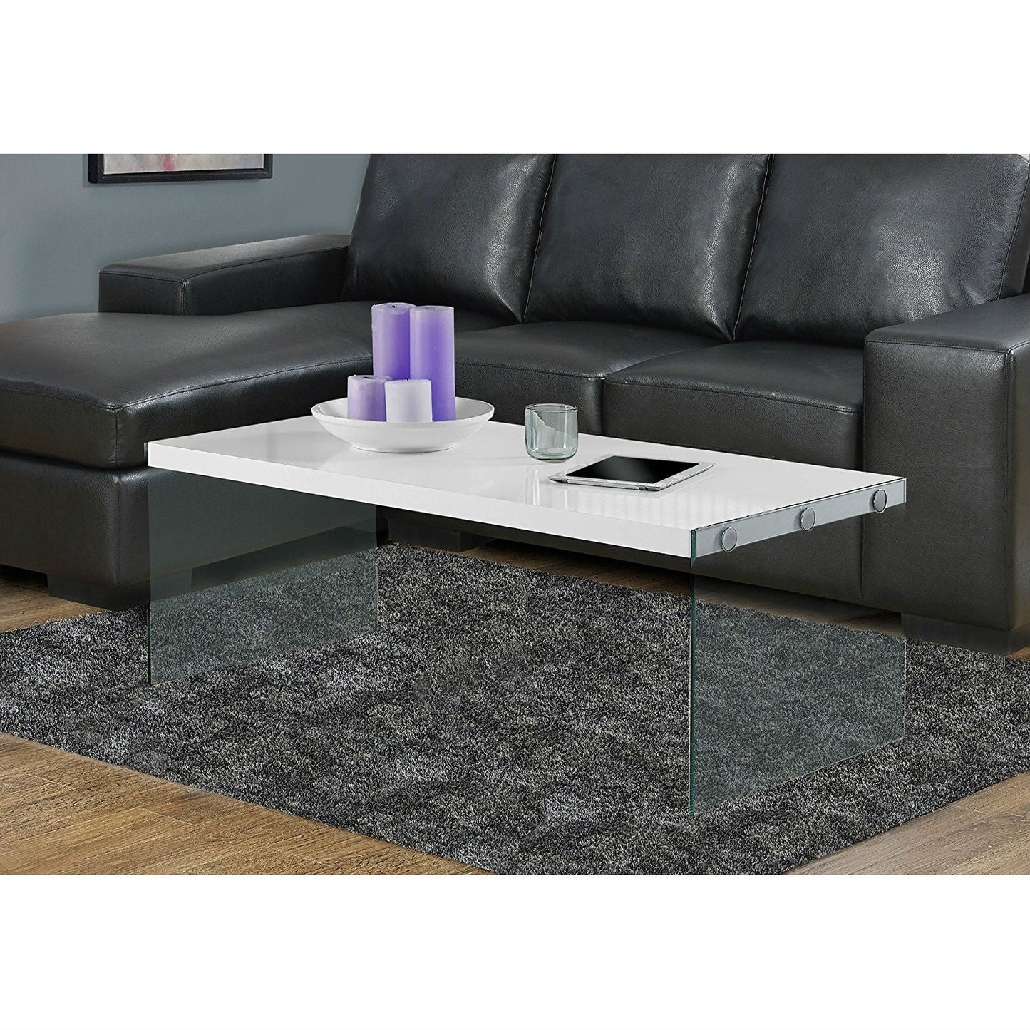 White Modern Rectangular Coffee Table with Tempered Glass Legs LuxuryLifeWay Online Store