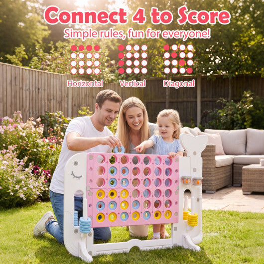 Costway 4-in-a-Row Game Set with Ring-toss Basketball Golf Club & Balls 2 Cups Holders Pink
