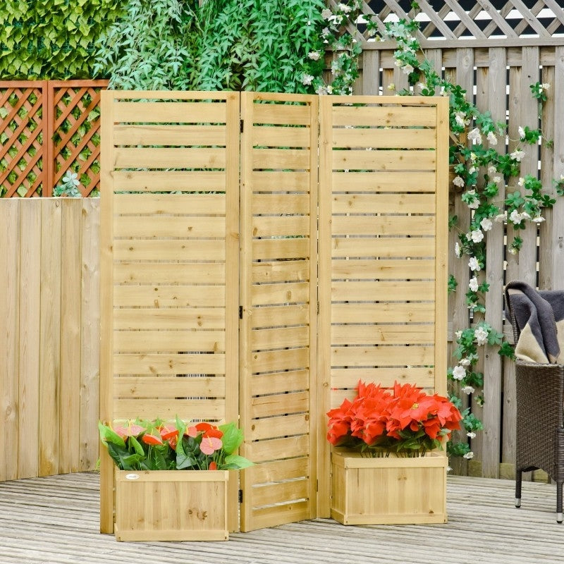 3 Panel Fir Wood Outdoor Privacy Screen with 4 Garden Bed Planters LuxuryLifeWay Online Store