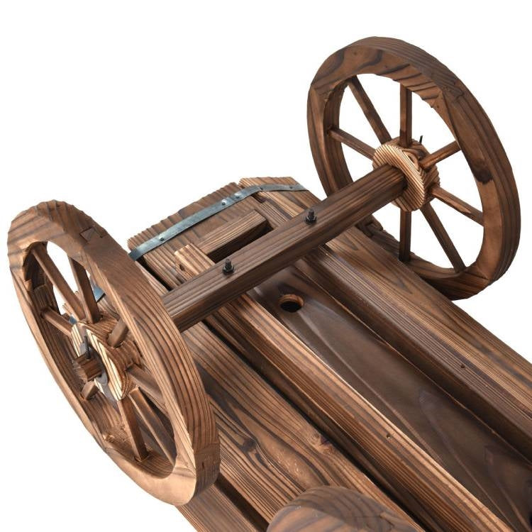 Outdoor Garden Fir Wood Barrel Planter Wagon on Wooden Wheels LuxuryLifeWay Online Store