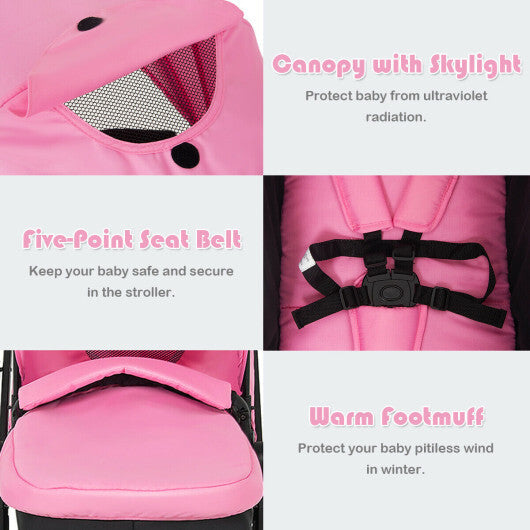 Babyjoy 2 in 1 Foldable Baby Stroller Kids Travel Newborn Infant Buggy Pushchair 22 lbs Pink LuxuryLifeWay Online Store