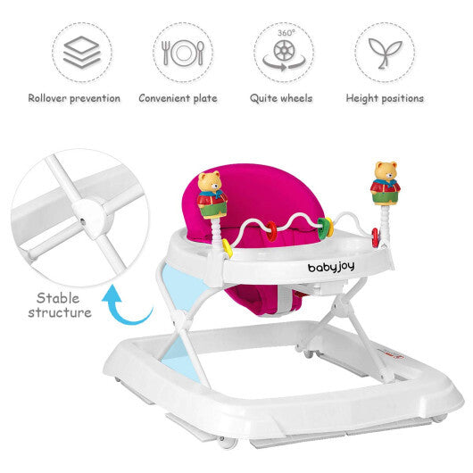 Costway Walker Adjustable Height Removable Toy Wheels Folding Portable Pink LuxuryLifeWay Online Store