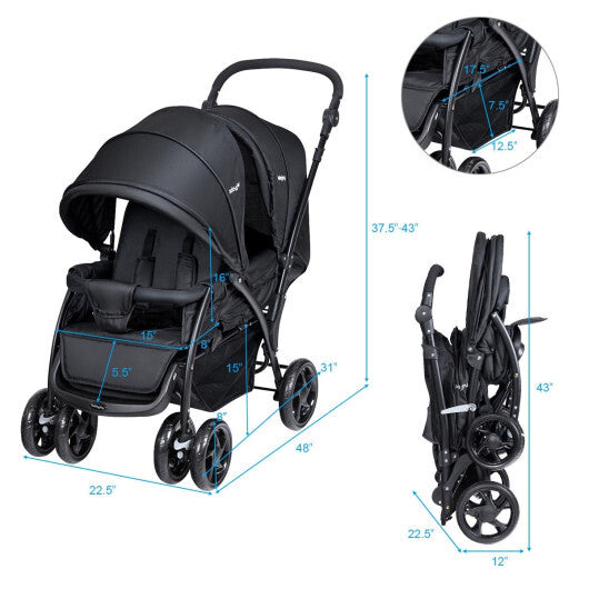 Costway Double Stroller Foldable Baby Twin Lightweight Travel Stroller Infant Pushchair Black LuxuryLifeWay Online Store