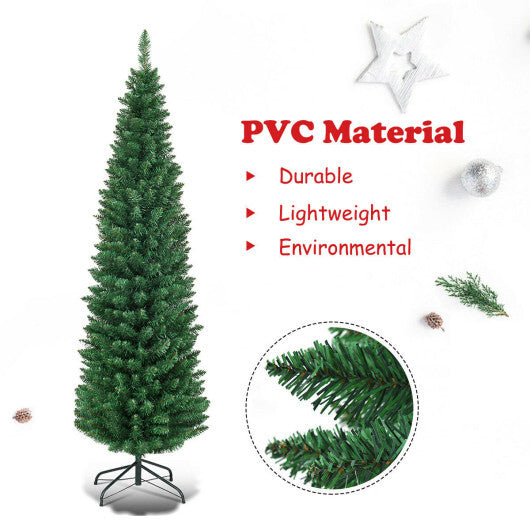 Costway 5Ft PVC Artificial Pencil Christmas Tree Slim Stand Green LuxuryLifeWay Online Store