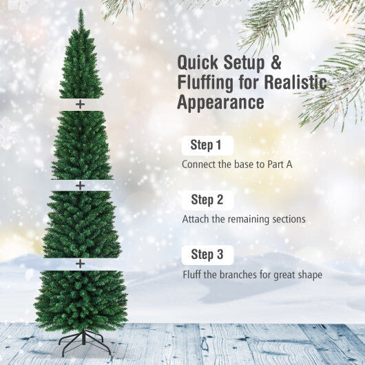 Costway 9Ft PVC Artificial Pencil Christmas Tree Slim Stand Green LuxuryLifeWay Online Store
