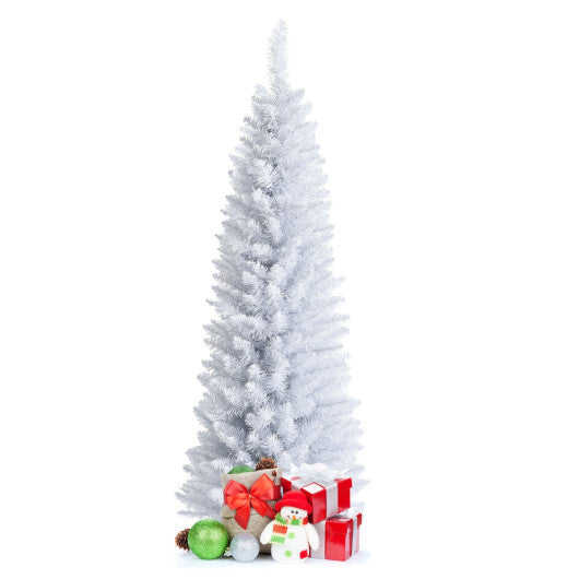 Costway Slim Artificial Christmas Pencil Tree with PVC Needles and Folding Metal Stand-5' LuxuryLifeWay Online Store