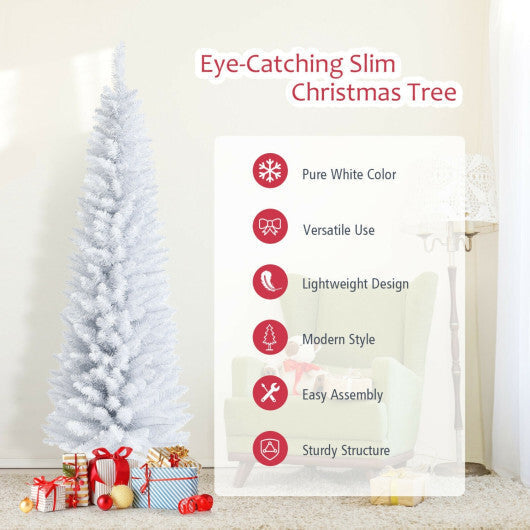 Costway 6 Feet Unlit Artificial Slim Pencil Christmas Tree with Metal Stand LuxuryLifeWay Online Store