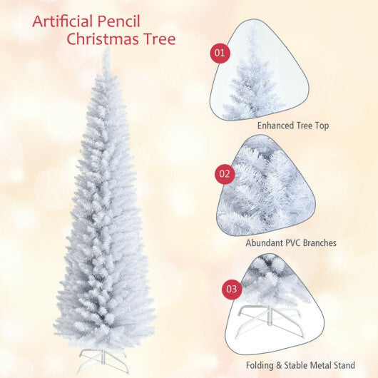 Costway 7 Feet Unlit Artificial Slim Christmas Pencil Tree with Metal Stand-7 ft LuxuryLifeWay Online Store