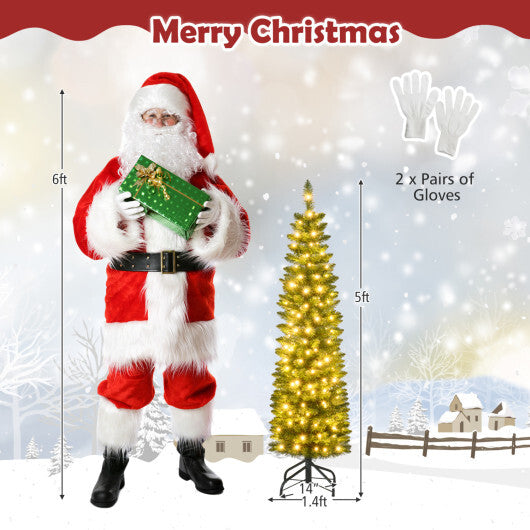 Costway 5 Feet Pre-lit Pencil Artificial Christmas Tree with 150 Warm White LED Lights-5 ft LuxuryLifeWay Online Store
