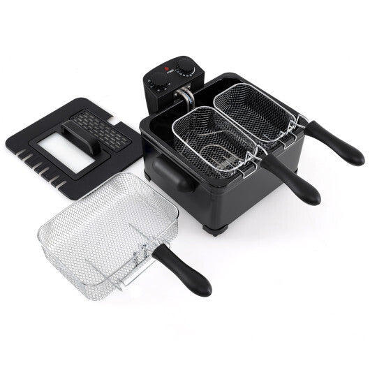 Costway Electric Deep Fryer 5.3QT/21-Cup Stainless Steel 1700W with Triple Basket Black LuxuryLifeWay Online Store