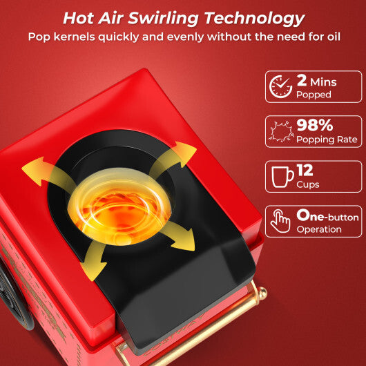 Costway Retro Hot Air Popcorn Maker 1200W with Kernel Measuring Cup-Red LuxuryLifeWay Online Store