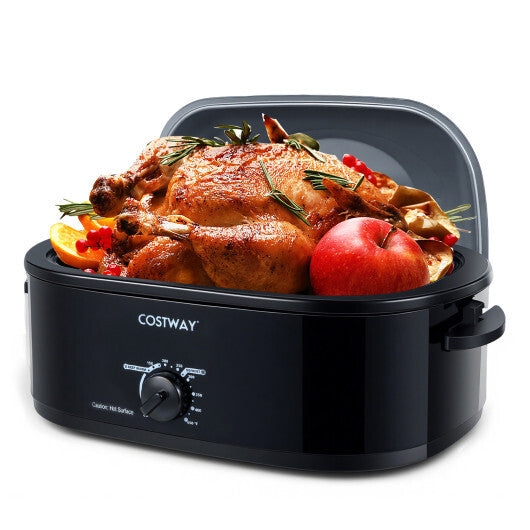 Costwayt 18QT Electric Roaster Oven with Self-Basting Lid Turkey Roaster with Removable Pan Black LuxuryLifeWay Online Store