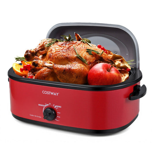 Costway 18QT Electric Roaster Oven with Self-Basting Lid Turkey Roaster with Removable Pan Red LuxuryLifeWay Online Store