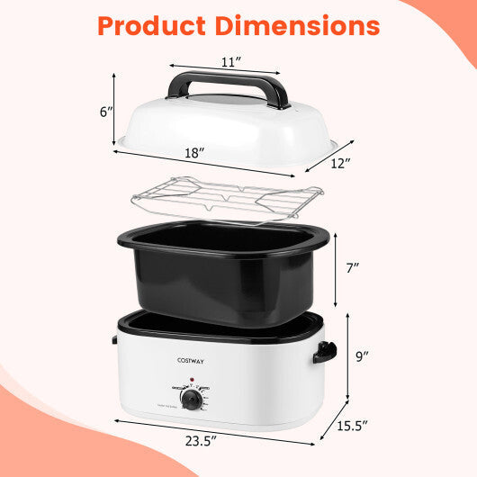 Costway 22QT Electric Roaster Oven Turkey Roaster with Visible and Self-Basting Lid White LuxuryLifeWay Online Store