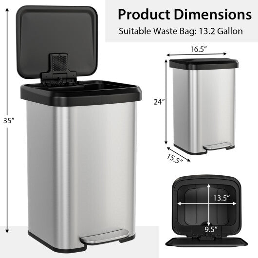 Costway 13.2 Gallon Step Trash Can with Soft Close Lid and Deodorizer Compartment Silver LuxuryLifeWay Online Store