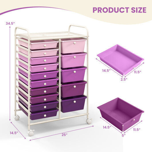 Costway 15-Drawer Utility Rolling Organizer Cart Multi-Use Storage-Purple LuxuryLifeWay Online Store