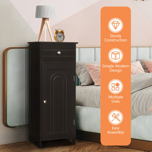 Costway Bathroom Storage Floor Cabinet Organizer Free-Standing w/ Drawer Brown LuxuryLifeWay Online Store