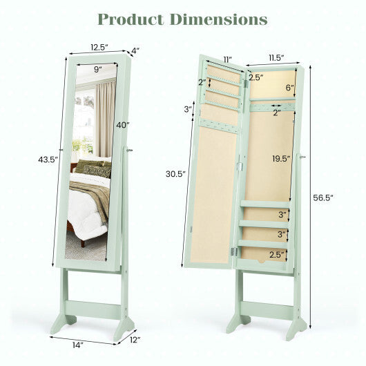 Costway Mirrored Standing Jewelry Cabinet Storage Box Green LuxuryLifeWay Online Store