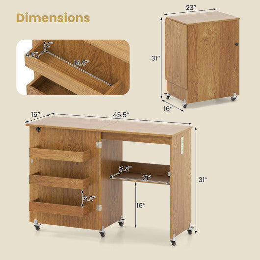 Costway Sewing Machine Table with Charging Station and Lockable Casters-Natural LuxuryLifeWay Online Store