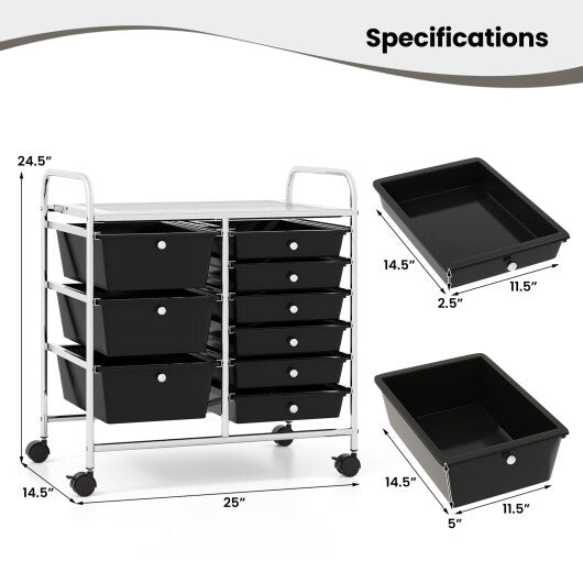 Costway 9-Drawer Rolling Storage Cart with Colorful Drawers and Metal Frame-Black LuxuryLifeWay Online Store