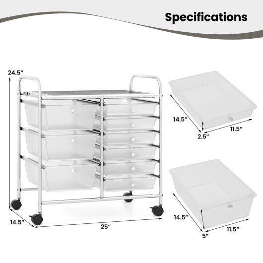 Costway 9-Drawer Rolling Storage Cart with Colorful Drawers and Metal Frame-Transparent LuxuryLifeWay Online Store