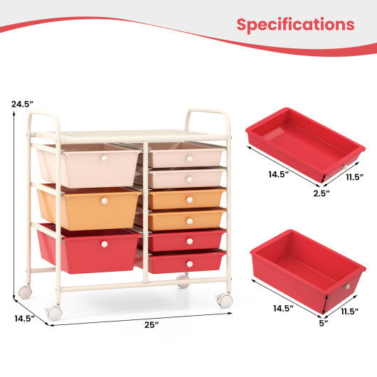 Costway 9-Drawer Rolling Storage Cart with Colorful Drawers and Metal Frame-Macaron LuxuryLifeWay Online Store