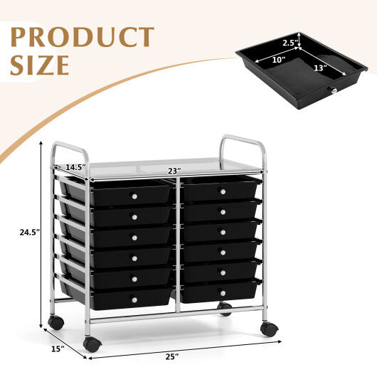 Costway 12 Drawers Rolling Storage Cart for Home and Office-Black LuxuryLifeWay Online Store