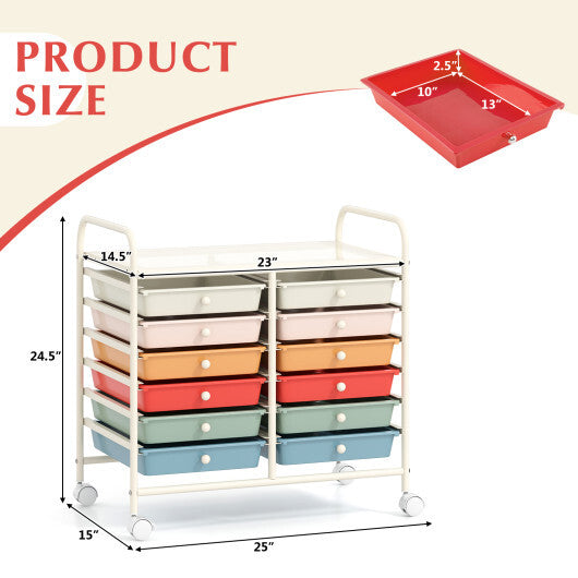 Costway 12 Drawers Rolling Storage Cart for Home and Office-Macaron LuxuryLifeWay Online Store