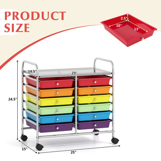 Costway 12 Drawers Rolling Storage Cart for Home and Office-Multicolor LuxuryLifeWay Online Store