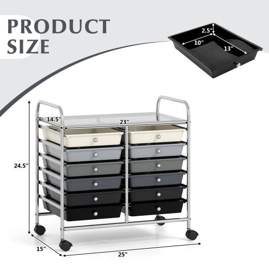 Costway 12 Drawers Rolling Storage Cart for Home and Office-Gradient Grey LuxuryLifeWay Online Store