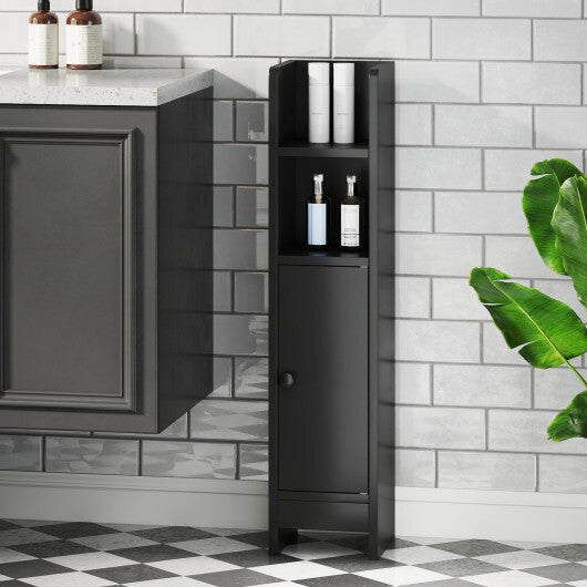Costway Bathroom Slim Cabinet Corner with Door and Adjustable Shelf-Black LuxuryLifeWay Online Store