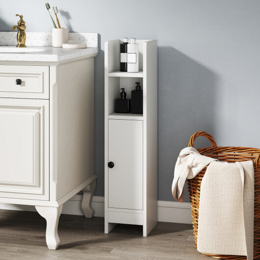 Costway Bathroom Slim Cabinet Corner with Door and Adjustable Shelf-White LuxuryLifeWay Online Store