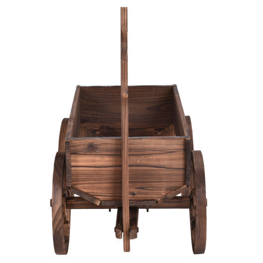 Costway Wood Wagon Planter Pot Stand with Wheels LuxuryLifeWay Online Store