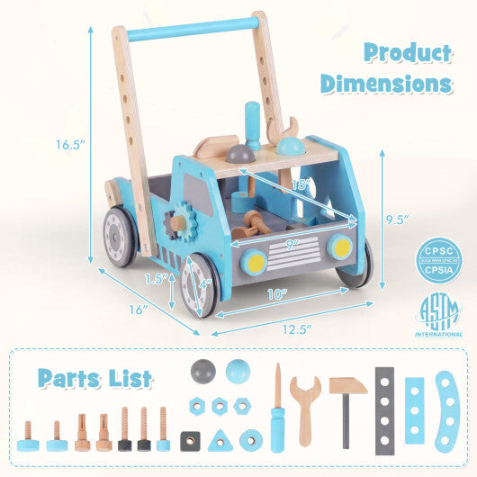 Costway 2-in-1 Wooden Baby Walker with Adjustable Speed and Bottom Storage-Blue LuxuryLifeWay Online Store