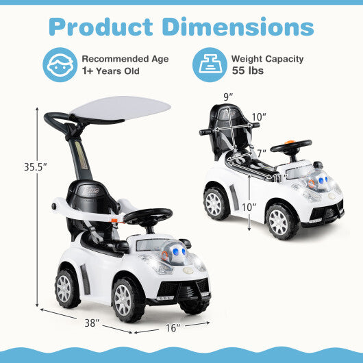 Costway 3-in-1 Push Car for Toddler Stroller Sliding Walking Car for Boys and Girls - White LuxuryLifeWay Online Store