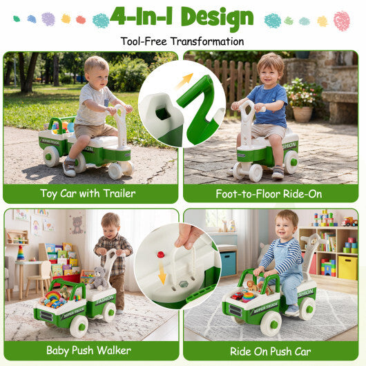 Costway 4 in 1 Ride on Push Car with Music and Under-Seat Storage for Boys Girls-Green LuxuryLifeWay Online Store