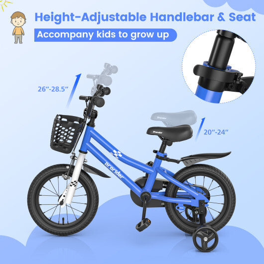 Prorider 14'' Kid's Bike with Removable Training Wheels & Basket for 3-5 Years Old Blue