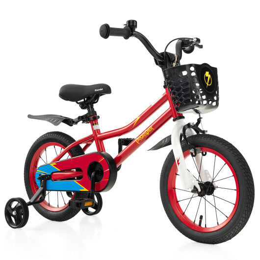 Costway 14" Kid's Bike with Removable Training Wheels & Basket for 3-5 Years Old Red LuxuryLifeWay Online Store