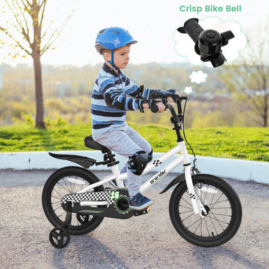 Costway 16'' Kid's Bike with Removable Training Wheels & Basket for 4-7 Years Old White LuxuryLifeWay Online Store