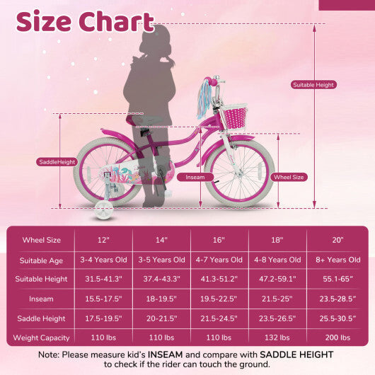 Costway 20 Inch Kids Bike Adjustable with Basket and Streamers Rose Red - Princess of the Sea Theme LuxuryLifeWay Online Store