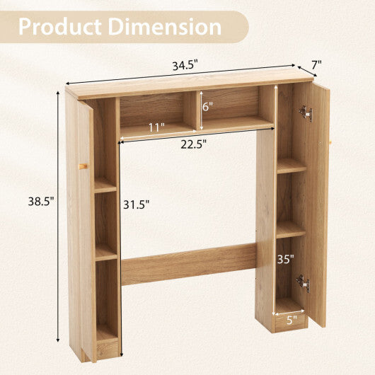 Costway Over The Toilet Storage Cabinet with 2 Open Compartments and 4 Adjustable Shelves-Natural LuxuryLifeWay Online Store