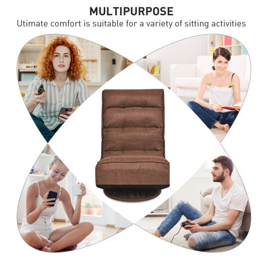 Costway 5-Position Folding Floor Gaming Chair-Rustic Brown LuxuryLifeWay Online Store