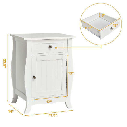 Costway Wooden Accent End Table with Drawer Storage Cabinet Nightstand-White LuxuryLifeWay Online Store